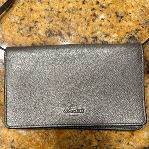 COPY - COACH PEBBLED LEATHER FOLD OVER CROSSBODY/CLUTCH in Dark silver